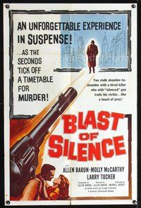 3f108 BLAST OF SILENCE one-sheet movie poster '61 hired killer stalks prey with silenced gun!