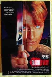 3f111 BLIND FURY one-sheet movie poster '89 swordsman Rutger Hauer is blind as a bat!