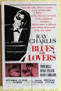 3f113 BLUES FOR LOVERS one-sheet movie poster '65 cool b&w image of Ray Charles playing piano!