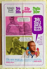 3f126 BOY DID I GET A WRONG NUMBER one-sheet movie poster '66 wacky Bob Hope, sexy Elke Sommer!
