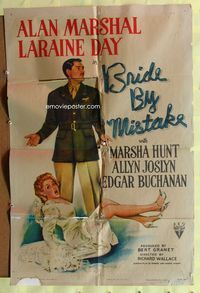 3f133 BRIDE BY MISTAKE one-sheet '44 great art of dropped bride Laraine Day, soldier Alan Marshal!