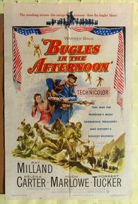 3f145 BUGLES IN THE AFTERNOON one-sheet '52 Ray Milland, Helena Carter, cool art of western battle!