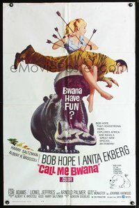 3f157 CALL ME BWANA one-sheet poster '63 wacky image of Bob Hope & Anita Ekberg, Bwana have fun?