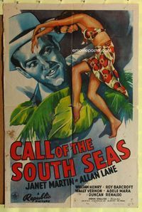 3f158 CALL OF THE SOUTH SEAS one-sheet movie poster '44 Janet Martin, Allan Lane, cool tropical art!
