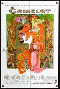 3f161 CAMELOT 1sheet '68 Richard Harris as King Arthur, Vanessa Redgrave, really cool Bob Peak art!