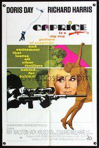 3f165 CAPRICE one-sheet movie poster '67 Doris Day, Richard Harris, cool sniper image!
