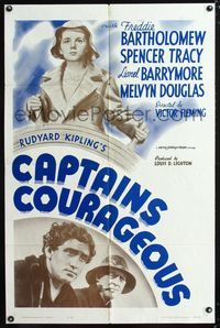 3f168 CAPTAINS COURAGEOUS one-sheet R62 Spencer Tracy classic, Freddie Bartholomew, Lionel Barrymore