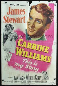3f170 CARBINE WILLIAMS one-sheet '52 great portrait art of James Stewart, Jean Hagen, Wendell Corey