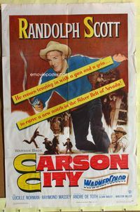 3f177 CARSON CITY one-sheet movie poster '52 Randolph Scott in Nevada with a gun and a grin!