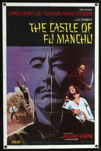 3f184 CASTLE OF FU MANCHU int'l one-sheet '72 cool art of Asian villain Christopher Lee, Jess Franco