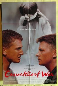 3f185 CASUALTIES OF WAR one-sheet movie poster '89 Michael J. Fox argues with Sean Penn!
