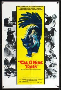 3f186 CAT O' NINE TAILS one-sheet '71 Dario Argento's Il Gatto a Nove Code, wild horror art of cat!