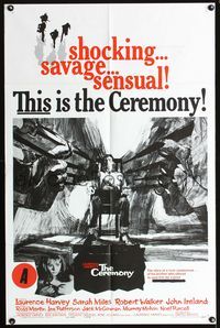 3f192 CEREMONY style B 1sheet '64 artwork of Laurence Harvey in front of firing squad, Sarah Miles!