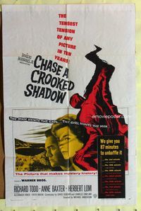 3f197 CHASE A CROOKED SHADOW one-sheet movie poster '58 Anne Baxter, Richard Todd, cool art!