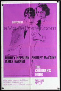 3f203 CHILDREN'S HOUR one-sheet poster '62 close up artwork of Audrey Hepburn & Shirley MacLaine!