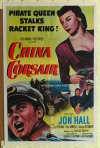 3f204 CHINA CORSAIR one-sheet poster '51 pirate queen Lisa Ferraday stalks racket king Jon Hall!