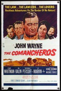 3f221 COMANCHEROS one-sheet movie poster '61 John Wayne, Lee Marvin, Ina Balin, Michael Curtiz