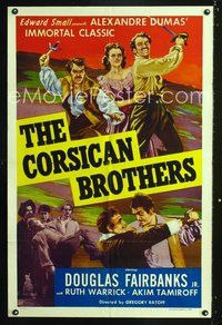 3f233 CORSICAN BROTHERS one-sheet poster R47 Douglas Fairbanks Jr., Ruth Warrick, Akim Tamiroff