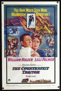3f236 COUNTERFEIT TRAITOR one-sheet '62 art of William Holden & Lilli Palmer by Howard Terpning!