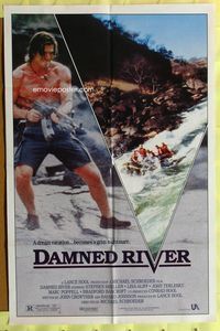 3f244 DAMNED RIVER one-sheet movie poster '89 Stephen Shellen, wild image of man w/machine gun!