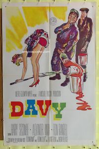 3f251 DAVY one-sheet '57 cool artwork of wacky Harry Secombe, sexy Susan Shaw, Ealing comedy!