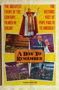3f254 DAY TO REMEMBER one-sheet movie poster '65 Pope Paul VI w/Lyndon Johnson visits the U.S.!