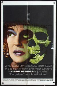 3f258 DEAD RINGER one-sheet movie poster '64 great creepy image of Bette Davis & skull!