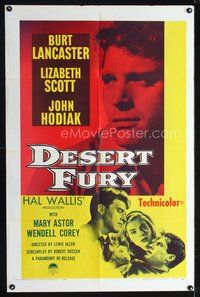 3f264 DESERT FURY one-sheet movie poster R58 close-up of Burt Lancaster, Lizabeth Scott, John Hodiak