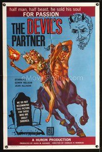 3f269 DEVIL'S PARTNER 1sheet '61 great artwork of sexy Jean Allison riding centaur man, black magic!