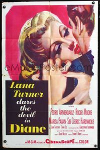 3f271 DIANE one-sheet poster '56 sexy Lana Turner dares the devil, cool close-up romantic artwork!