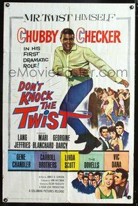3f279 DON'T KNOCK THE TWIST one-sheet '62 full-length image of dancing Chubby Checker, rock & roll!