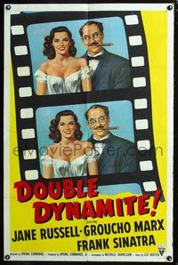 3f280 DOUBLE DYNAMITE one-sheet '52 great artwork of Groucho Marx & sexy Jane Russell on film strip!