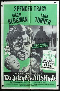 3f282 DR. JEKYLL & MR. HYDE one-sheet R54 cool art of Spencer Tracy as half-man, half-monster!
