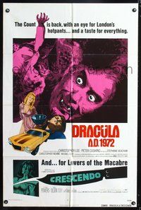 3f284 DRACULA A.D. 1972/CRESCENDO one-sheet movie poster '72 Hammer horror double-bill!