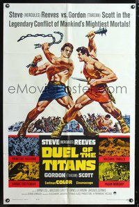 3f287 DUEL OF THE TITANS one-sheet '63 Corbucci, Steve Hercules Reeves vs Gordon Tarzan Scott!