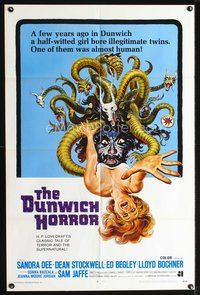 3f289 DUNWICH HORROR int'l one-sheet poster '70 AIP, wild horror artwork of medusa-like monster!