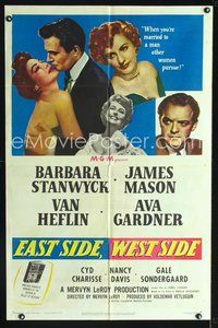 3f290 EAST SIDE WEST SIDE one-sheet poster '50 Barbara Stanwyck, James Mason, sexy Ava Gardner!