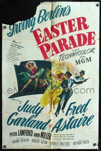 3f291 EASTER PARADE style D one-sheet '48 art of Judy Garland dancing w/Fred Astaire, Irving Berlin!