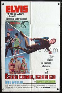 3f292 EASY COME, EASY GO one-sheet poster '67 scuba diver Elvis Presley looking for adventure & fun!