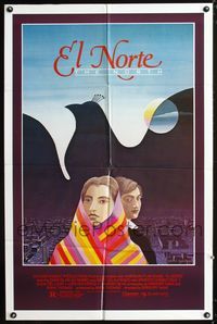 3f296 EL NORTE one-sheet movie poster '83 Mayan Indians, really cool artwork by Alain Gauthieur!