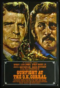 3f397 GUNFIGHT AT THE O.K. CORRAL English one-sheet R70s great art of Lancaster & Douglas by Gomez!