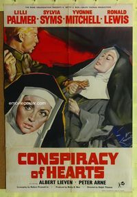 3f228 CONSPIRACY OF HEARTS English one-sheet poster '60 great artwork of Italian nun Lili Palmer!