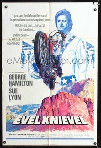 3f301 EVEL KNIEVEL one-sheet '71 George Hamilton is THE daredevil, great art of motorcycle jump!