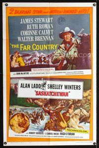 3f318 FAR COUNTRY/SASKATCHEWAN one-sheet poster '62 James Stewart, Alan Ladd, cool western artwork!