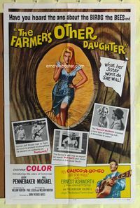 3f319 FARMER'S OTHER DAUGHTER one-sheet '65 sexy peephole image, what her sister won't do SHE WILL!