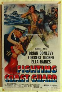 3f325 FIGHTING COAST GUARD one-sheet '51 art of Brian Donlevy, Forrest Tucker & sexy Ella Raines!