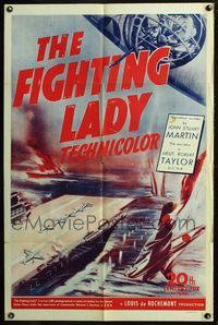 3f326 FIGHTING LADY one-sheet movie poster '44 cool World War II aircraft carrier artwork!