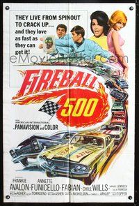 3f330 FIREBALL 500 one-sheet poster '66 race car driver Frankie Avalon & sexy Annette Funicello!