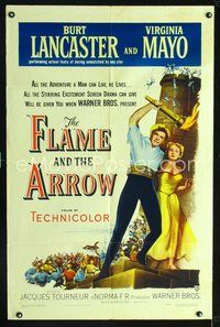 3f334 FLAME & THE ARROW one-sheet '50 Burt Lancaster performing his own stunts & sexy Virginia Mayo!
