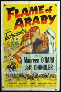 3f335 FLAME OF ARABY one-sheet movie poster '51 romantic sexy art of Maureen O'Hara & Jeff Chandler!